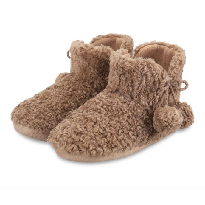 totes toasties® Ladies Textured Fur Bootie With Pom Pom Brown Extra Image 2